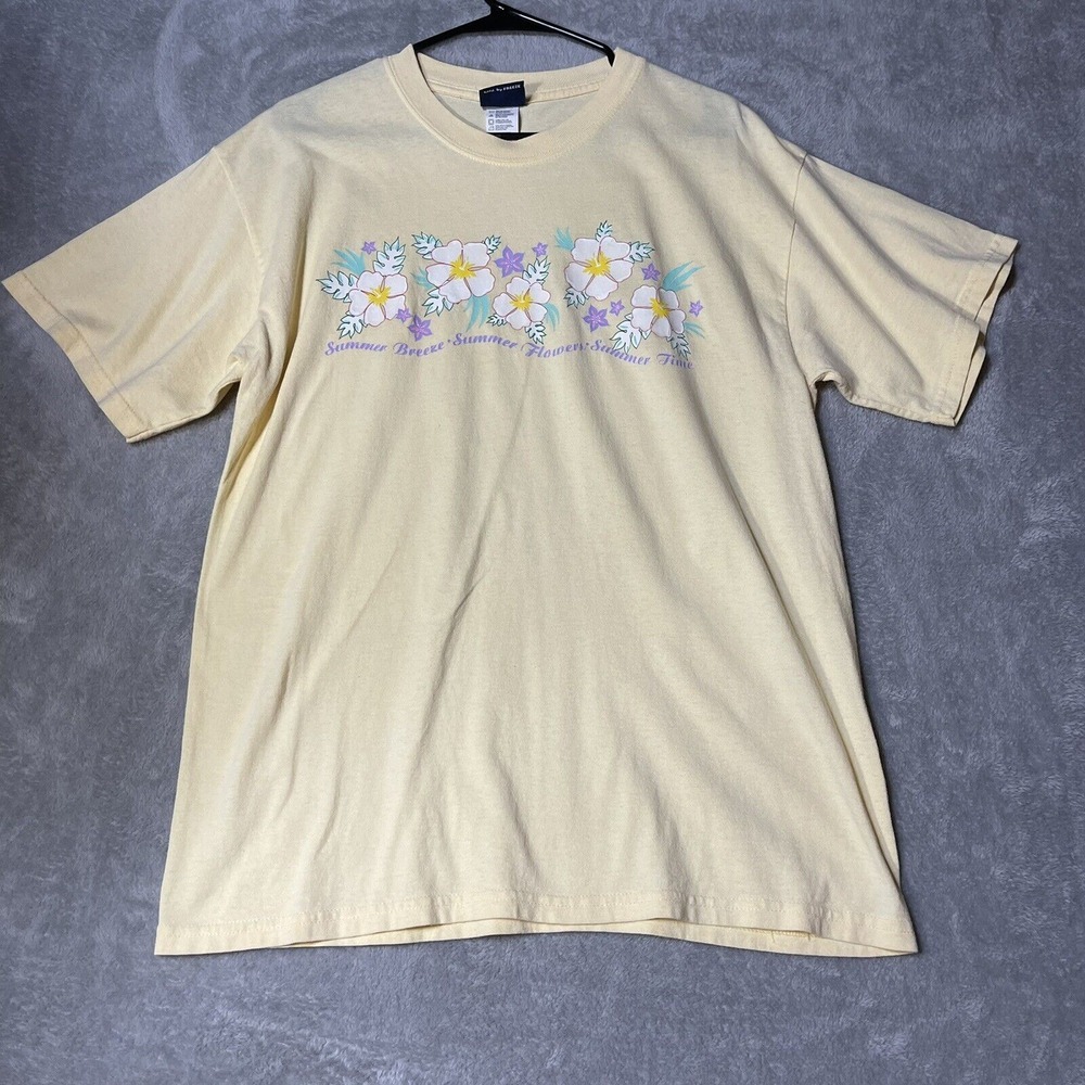 Vintage Summer Floral TShirt Adult Large Yellow‎ Hawaiian Grandmacore Y2K 90s
